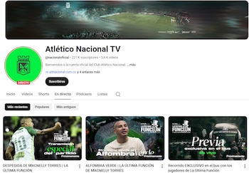 Este es el canal de YouTube oficial de Atlético Nacional, que transmitirá la despedida de Macnelly Torres - crédito @nacionaloficial/YouTube