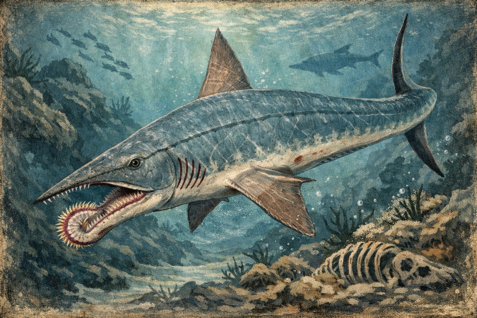 La tomografía computarizada permitió reconstruir la mandíbula en espiral de Helicoprion, resolviendo un enigma paleontológico de 250 millones de años (Imagen Ilustrativa Infobae)