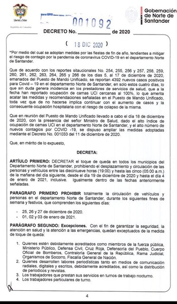 Decreto 1092 de la Gobernación