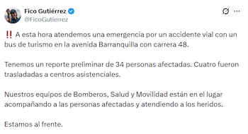 El alcalde Federico Gutiérrez confirmó la emergencia vial en la avenida Barranquilla - crédito @FicoGutierrez/ X
