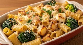 Pasta gratinada con brócoli y