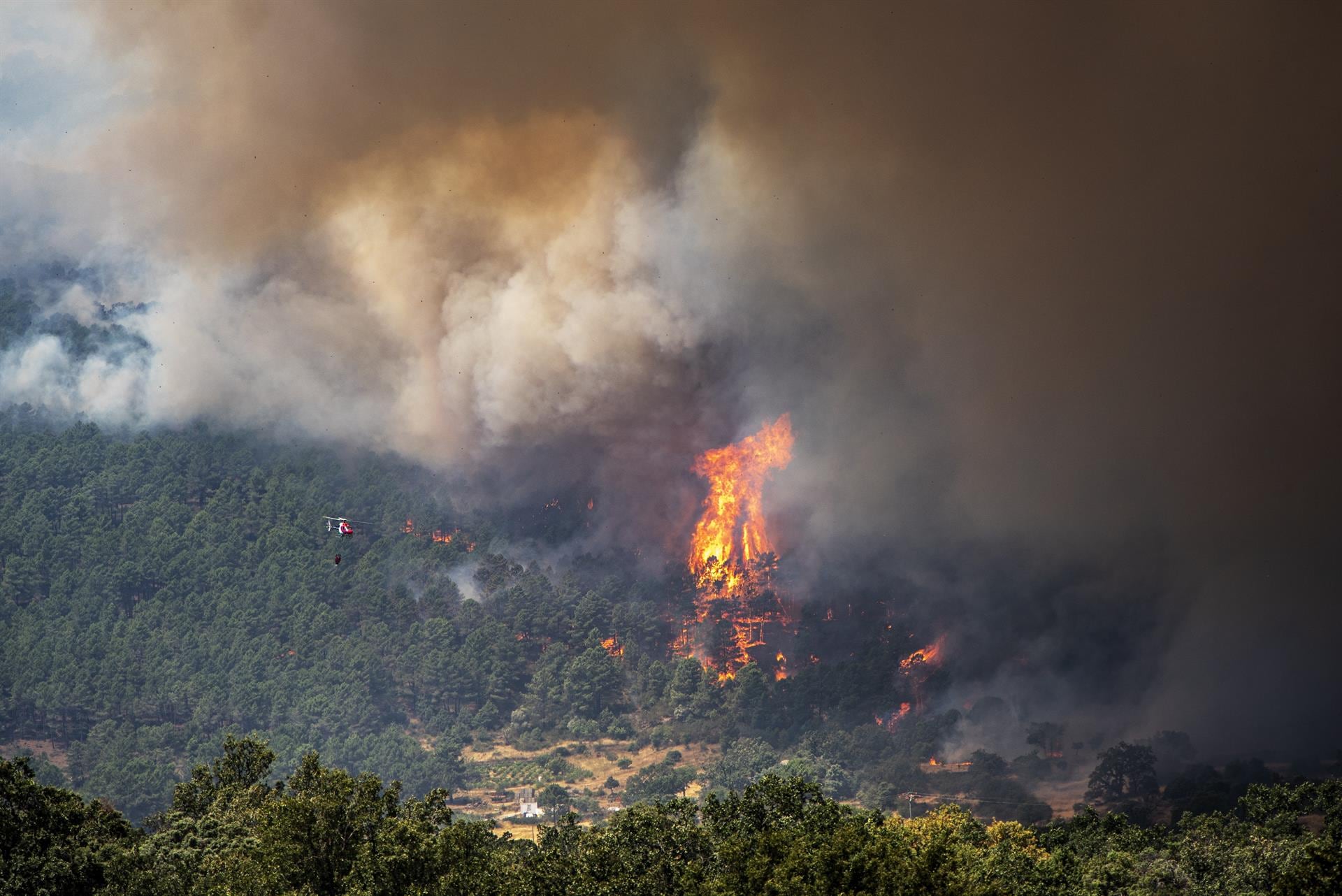El fuego de Ávila obliga a evacuar otros siete pueblos y deja 13.750 afectados tras una noche "complicada"