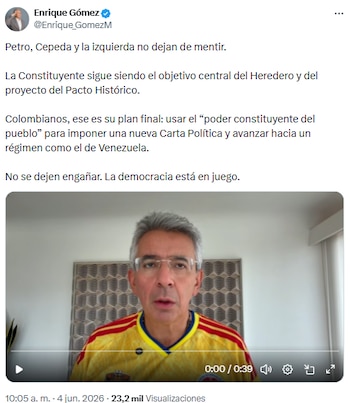 Enrique Gómez denunció corrupción tras el retiro de la Constituyente por parte del Gobierno Petro - crédito @Enrique_GomezM/X