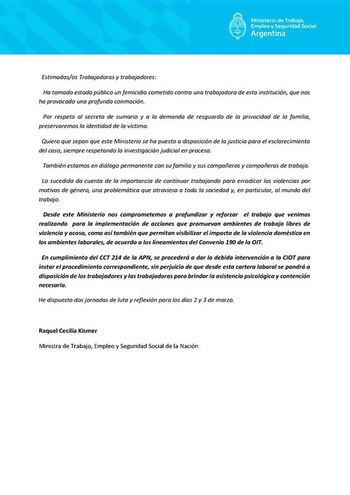 El comunicado del Ministerio de