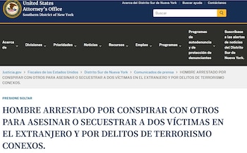 La petición de traslado involucra graves señalamientos, que incluyen conspiración para asesinato, secuestro y apoyo a actividades terroristas, con un proceso judicial ya iniciado en Nueva York - crédito captura de pantalla Fiscalia de Estados Unidos