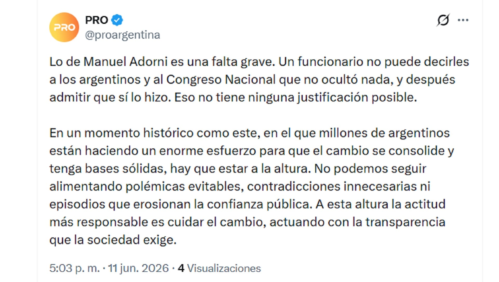 Comunicado PRO - Adorni