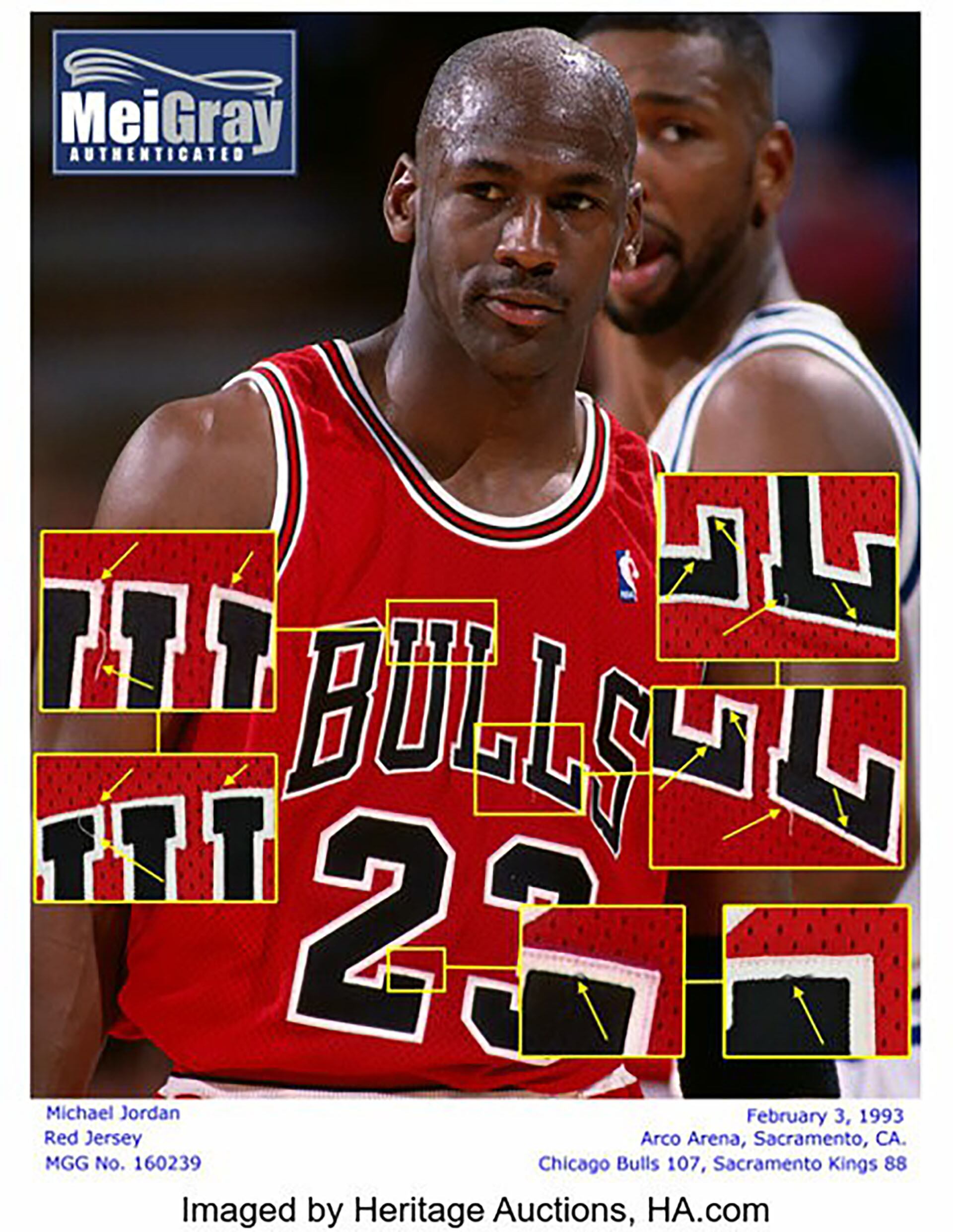 Más pruebas de la autenticidad de la camiseta que utilizó Jordan (Heritage Auctions)
