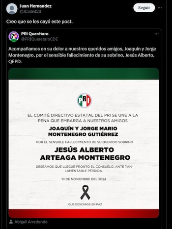 Este post no se encuentra disponible en la cuenta del PRI Querétaro. (Captura de pantalla)