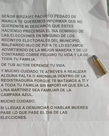 Envían panfleto amenazante contra registrador