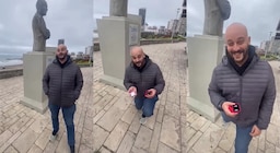 Albertito Olmedo le propuso casamiento a su novia con un divertido video junto al monumento a su padre