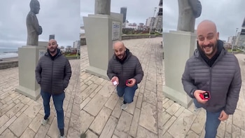 Albertito Olmedo le propuso casamiento a su novia con un divertido video junto al monumento a su padre