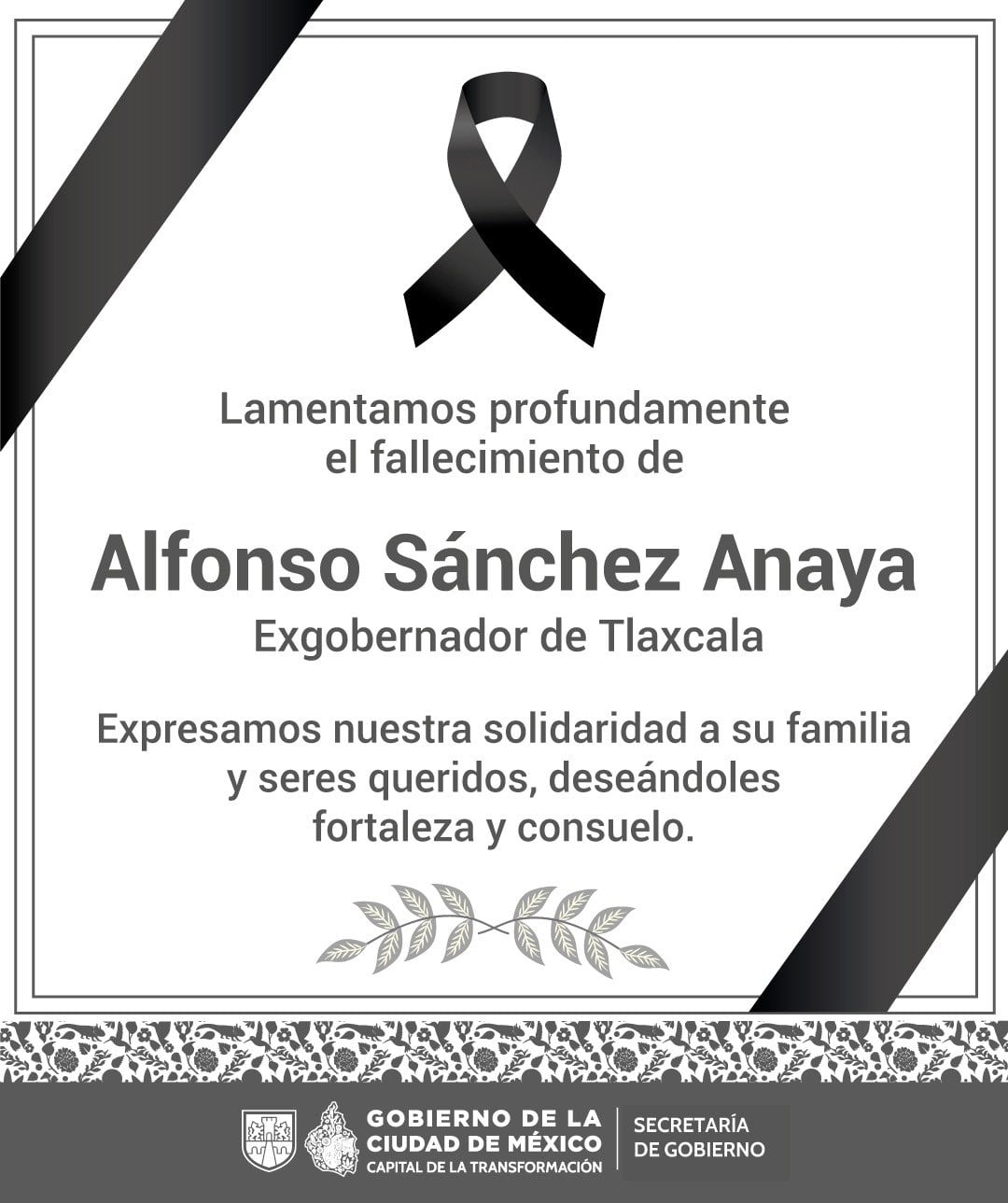 Condolencias a la familia del exgobernador.