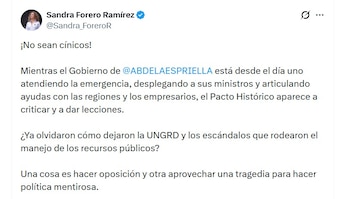 La concejala de Bogotá Sandra Forero respaldó la respuesta de la administración de Abelardo de la Espriella ante el terremoto - crédito @Sandra_ForeroR/X
