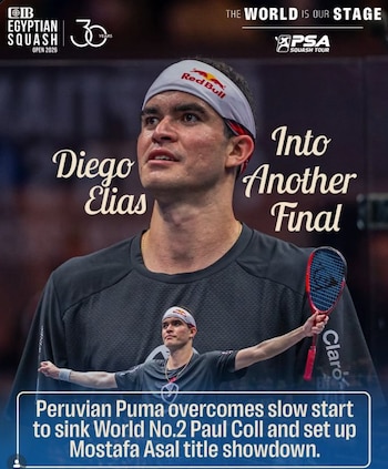 Diego Elías - CIB Egyptian Squash Open 2026 - Paul Coll - Mostafa Asal – Perú – deportes – 15 octubre