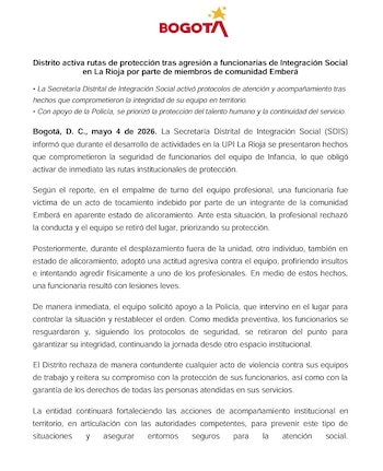 Nuevas agresiones al personal de la UPI La Rioja de Bogotá encienden alertas sobre la seguridad en centros sociales - crédito Alcaldía de Bogotá
