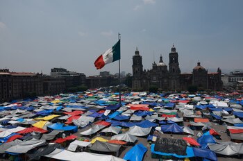 A protest with tents and