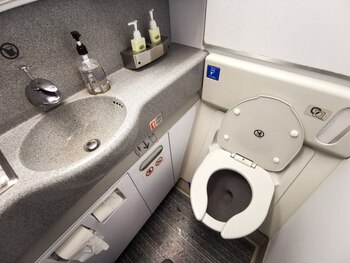 Baño de un avión (Shutterstock).