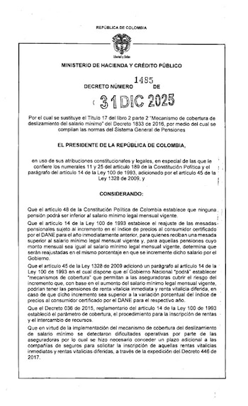 El Decreto 1485 generó la reducción de rentas vitalicias - crédito Ministerio de Hacienda