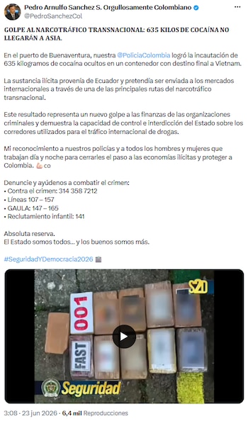 Autoridades frustraron envío de marihuana desde Corinto a Cali y capturaron a menor involucrado - crédito @PedroSanchezCol/X