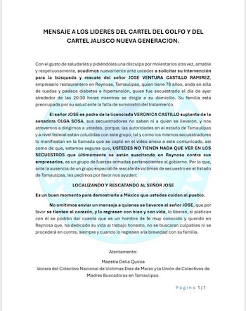 Activista compartió mensaje para pedir