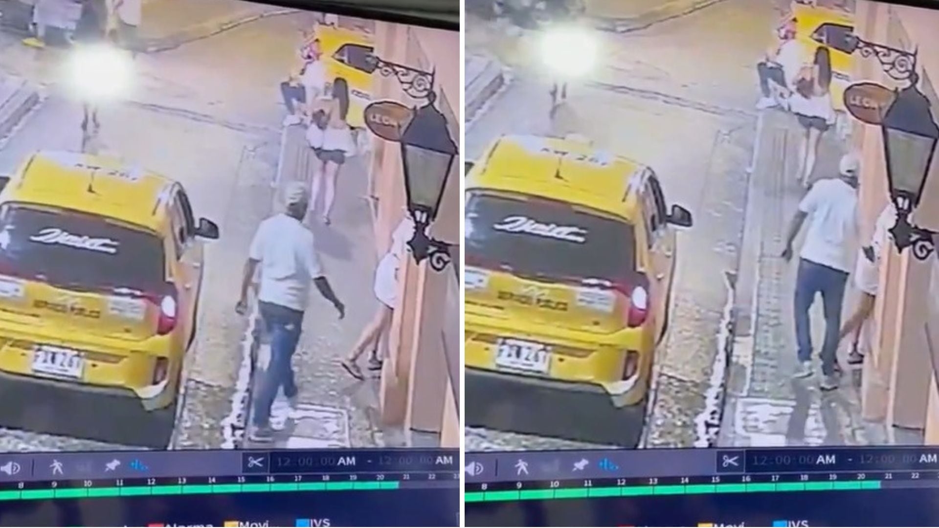 Un video de seguridad mostró a un conductor de taxi que se llevó la cartera de dos mujeres en el Centro Histórico de Cartagena - crédito Captura de video