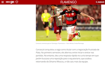La descripción de GeGlobo sobre el momento actual de Jorge Carrascal - crédito ge.globo.com