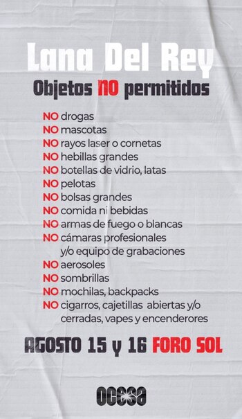 Objetos no permitidos para el