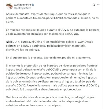 Petro sostuvo que la economía del país dependía de factores externos y defendió cambios en la política productiva - crédito @petrogustavo/X