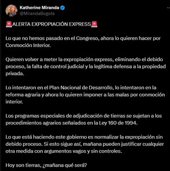Katherine Miranda afirmó que lo