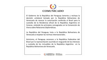 Paraguay condenó la reciente decisión