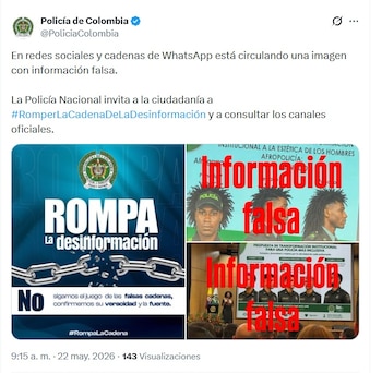 La Policía Nacional compartió la publicación en X en la que desmintió la información - crédito @PoliciaColombia/X