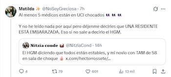 Captura de pantalla con dos mensajes de texto en la red social X emitidos por las cuentas Matilda y Nitzia conde