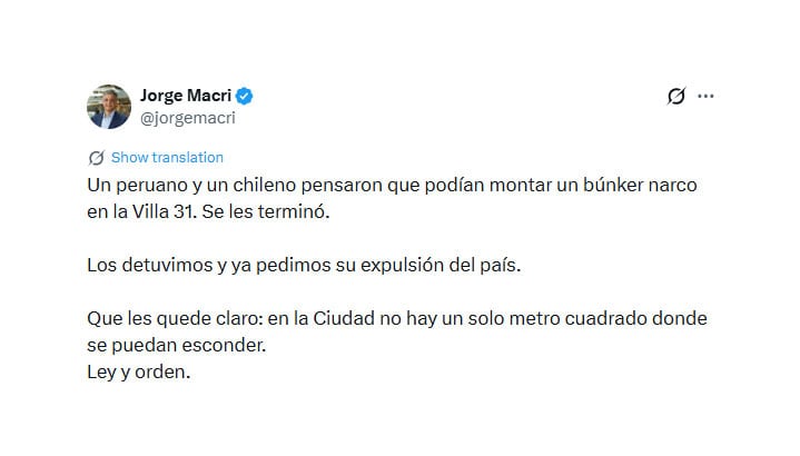Jorge Macri informó que serán expulsados del país