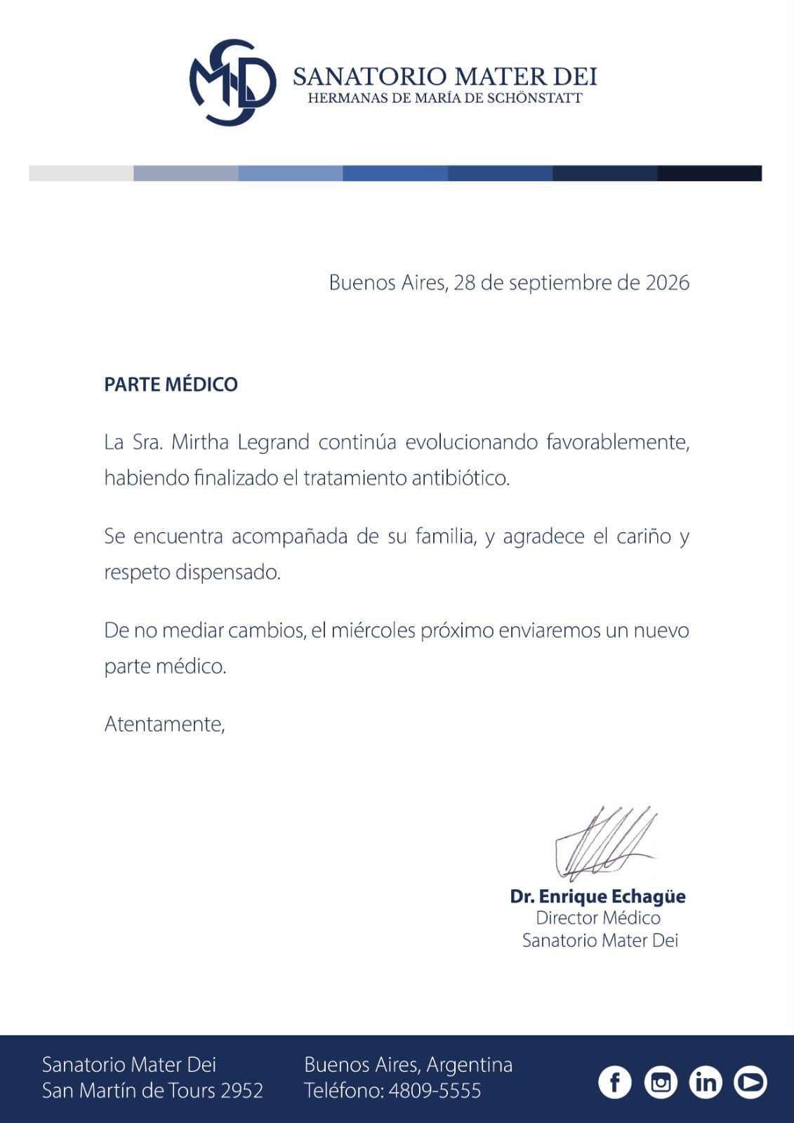 El nuevo parte médico por la salud de Mirtha Legrand