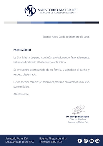 El nuevo parte médico por la salud de Mirtha Legrand