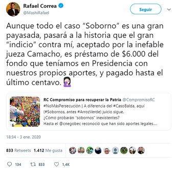 Rafael Correa reaccionó en Twitter