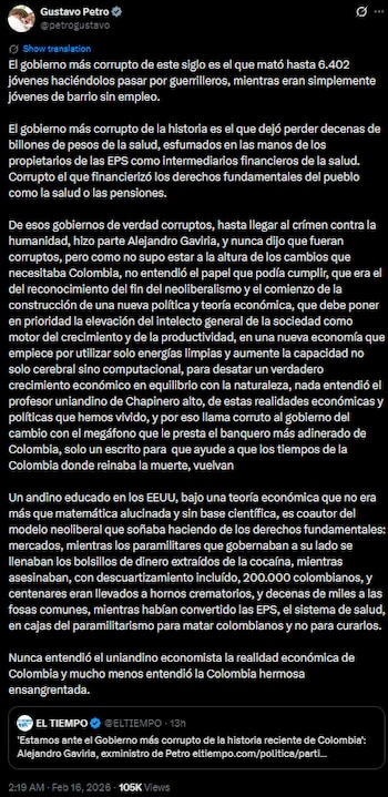 Gustavo Petro arremetió contra el