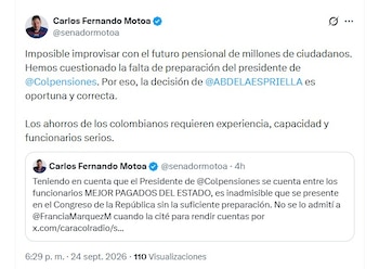 El senador Carlos Fernando Motoa respaldó la decisión y advirtió sobre la necesidad de evitar improvisaciones en la administración de los recursos relacionados con la seguridad sociaL - crédito @senadormotoa/X