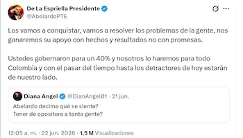 Simpatizantes de Abelardo de la Espriella respondieron a Diana Ángel y a ella le convenció su respuesta - credito @AbelardoPTE/X