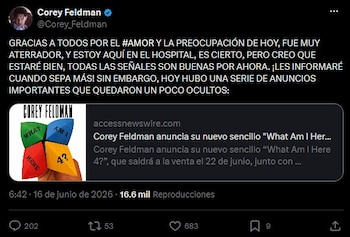 Corey Feldman confirmó que estaba en el hospital en una publicación de X.