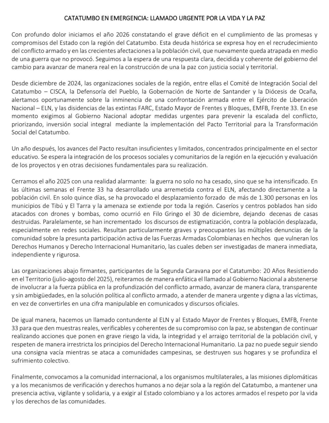 Mutante solicitó al ELN y al Frente 33 del EMFB respetar de manera irrestricta el Derecho Internacional Humanitario - crédito Mutante.org