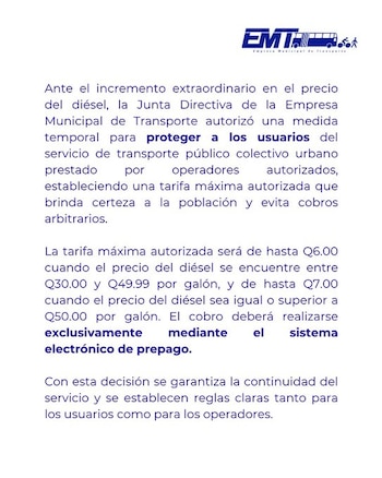 El Gobierno de Bernardo Arévalo presentó al Congreso un subsidio temporal para diésel y gasolina, mientras la EMT anunció operativos para controlar la nueva tarifa.