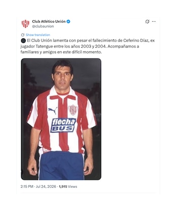Unión lamentó la muerte de Ceferino Díaz