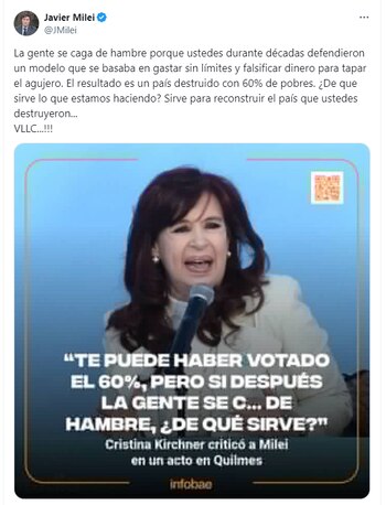 El tuit de Javier Milei