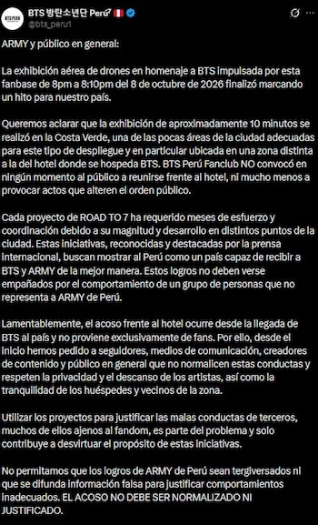 ARMY se congrega frente al hotel Marriott y genera tensión durante el traslado de una camioneta. Captura: X.
