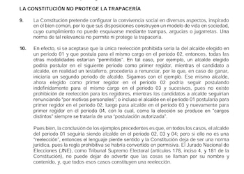 Página de un documento escrito en español con el título La Constitución no protege la trapacería y párrafos sobre legislación electoral
