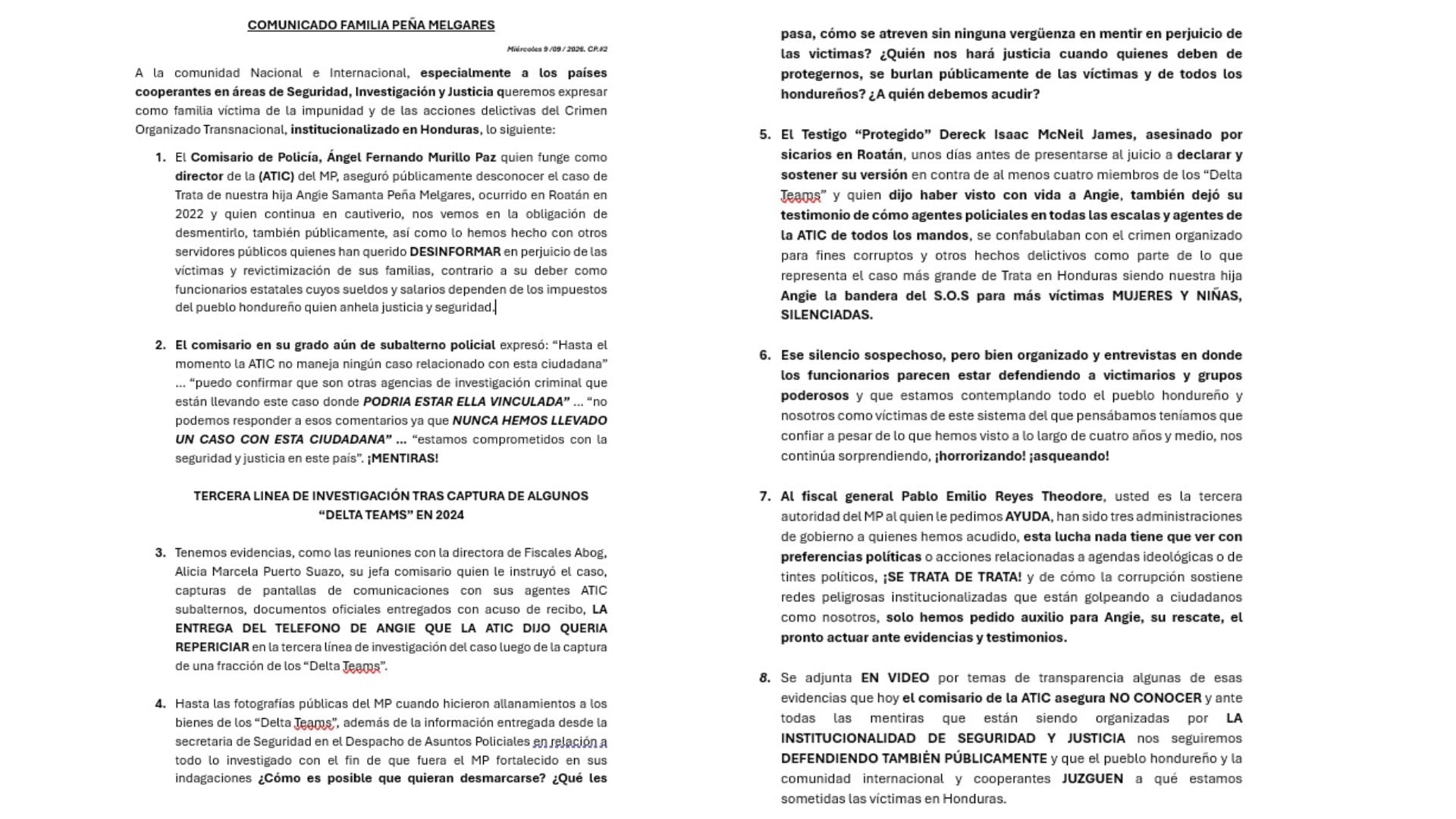 La familia menciona la entrega del teléfono de Angie entre las actuaciones que deberían aclararse. (FOTO: X)