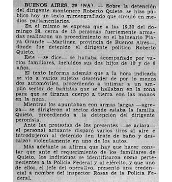 Noticia periodística sobre el secuestro