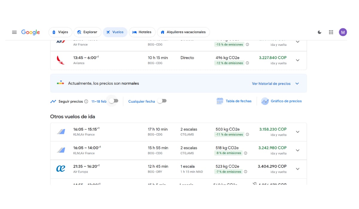 La función de alertas de precios en Google Vuelos te avisa cuando una tarifa baja. (Google)