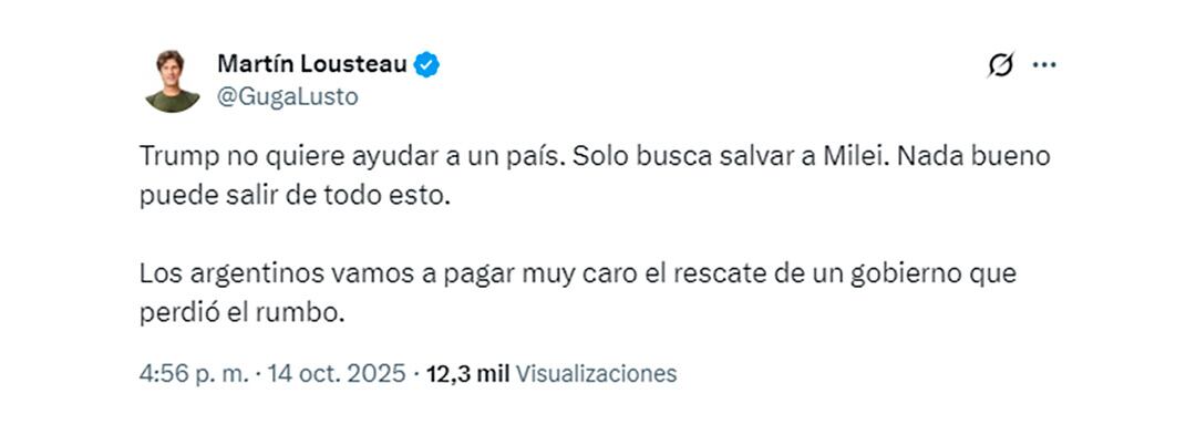 Martín Lousteau criticó la reunión entre Milei y Trump